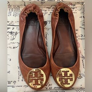 Tory Burch Cognac Brown Ballet Flats Size 8.5